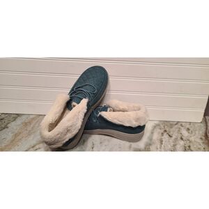 Vionic Womens Believe Mineral Blue/Green Quilted Bootie Faux Fur Slippers Size 9